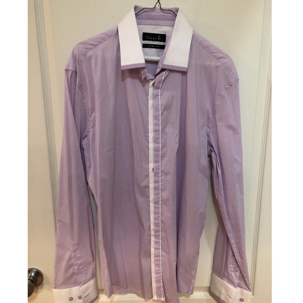 Purple dress shirt with white collar and cuffs